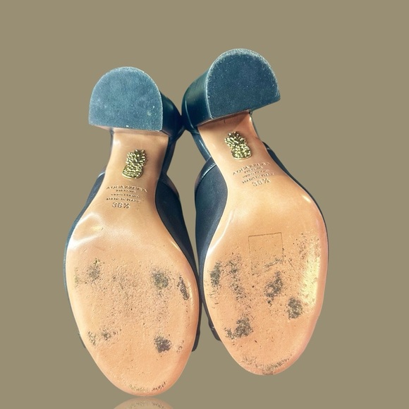 Aquazzura Black Leather ‘Issa’ Chunky Heel Peep-Toe Sandals Size 8.5 - Picture 7 of 14